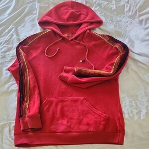 🌈 Aviator Nation 🔥 Vibrant Red Valour Hoodie with Multicolor Stripes